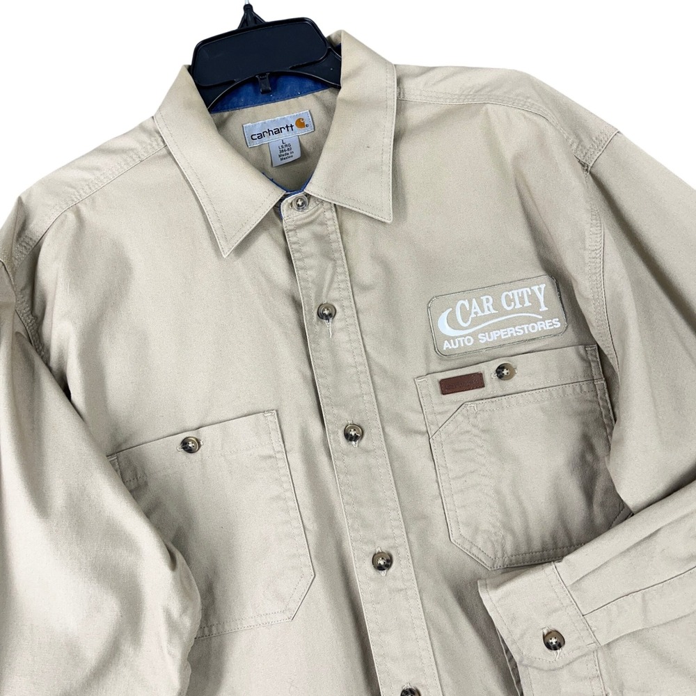 Carhartt B02 Twill Work‎ Shirt Men L Car City Auto Superstores Logo Durable